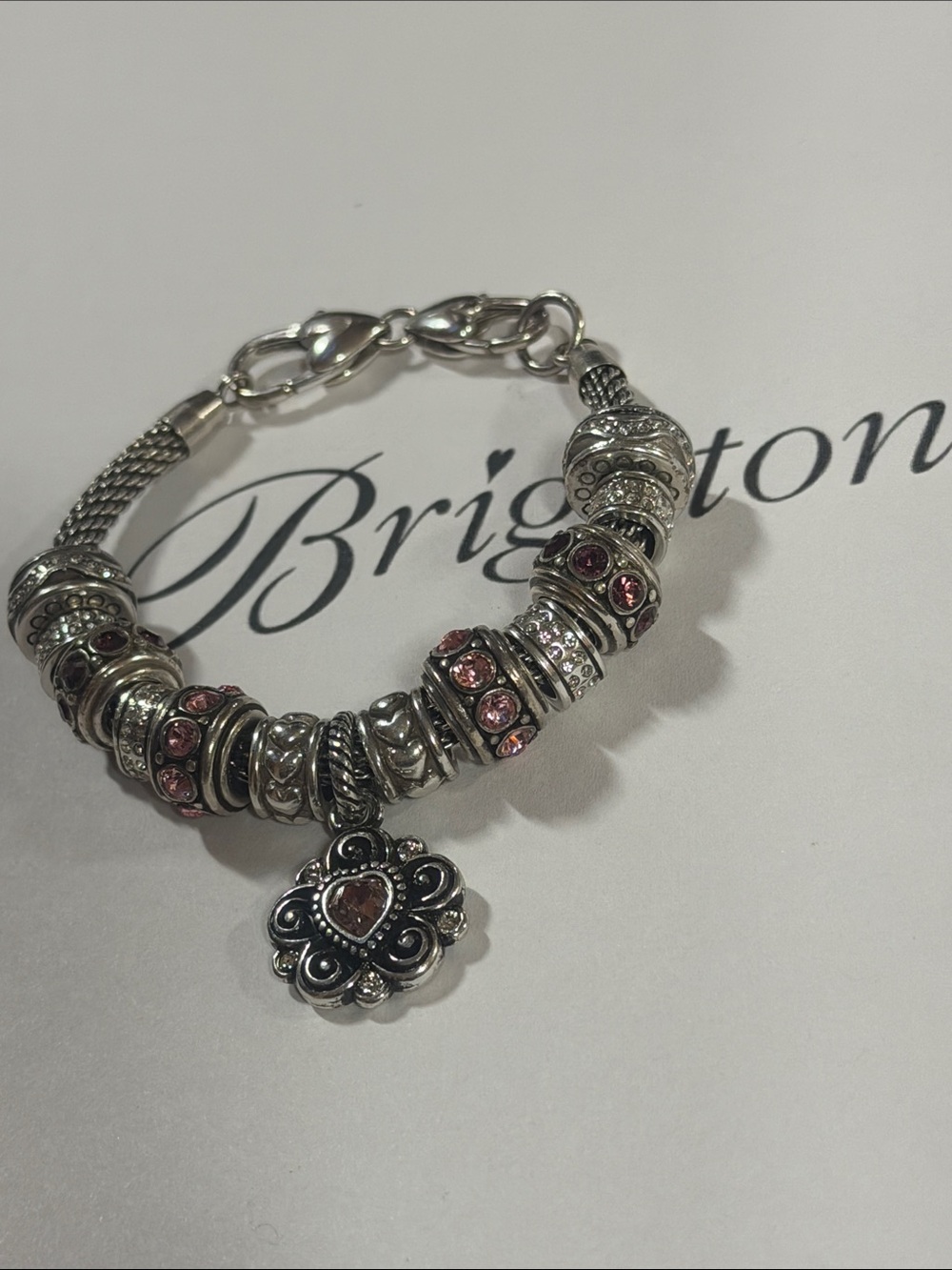 🆕🌸Brighton Pink Purple SWAROVSKI CRYSTAL CHARM BRACELET! GIFT IDEA!🎁